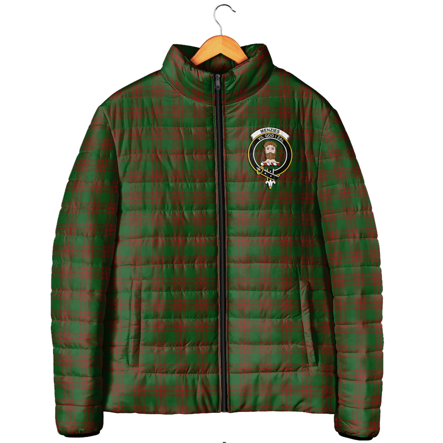 Menzies Tartan Padded Jacket with Family Crest Men's Padded Jacket - Tartan Vibes Clothing