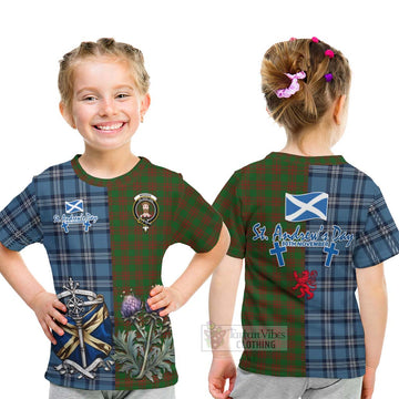 Menzies Tartan Kid T-Shirt Happy St. Andrew's Day Half Tartan Style