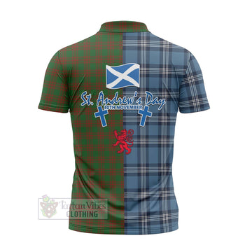 Menzies Tartan Zipper Polo Shirt Happy St. Andrew's Day Half Tartan Style