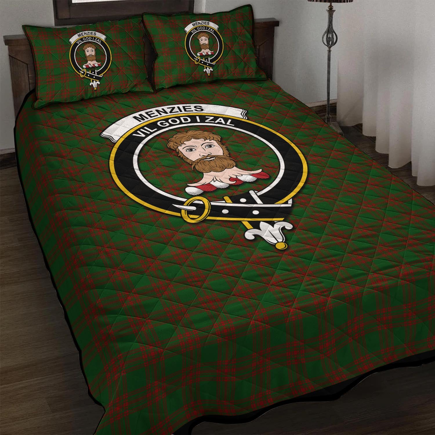 Menzies Tartan Quilt Bed Set with Family Crest - Tartan Vibes Clothing