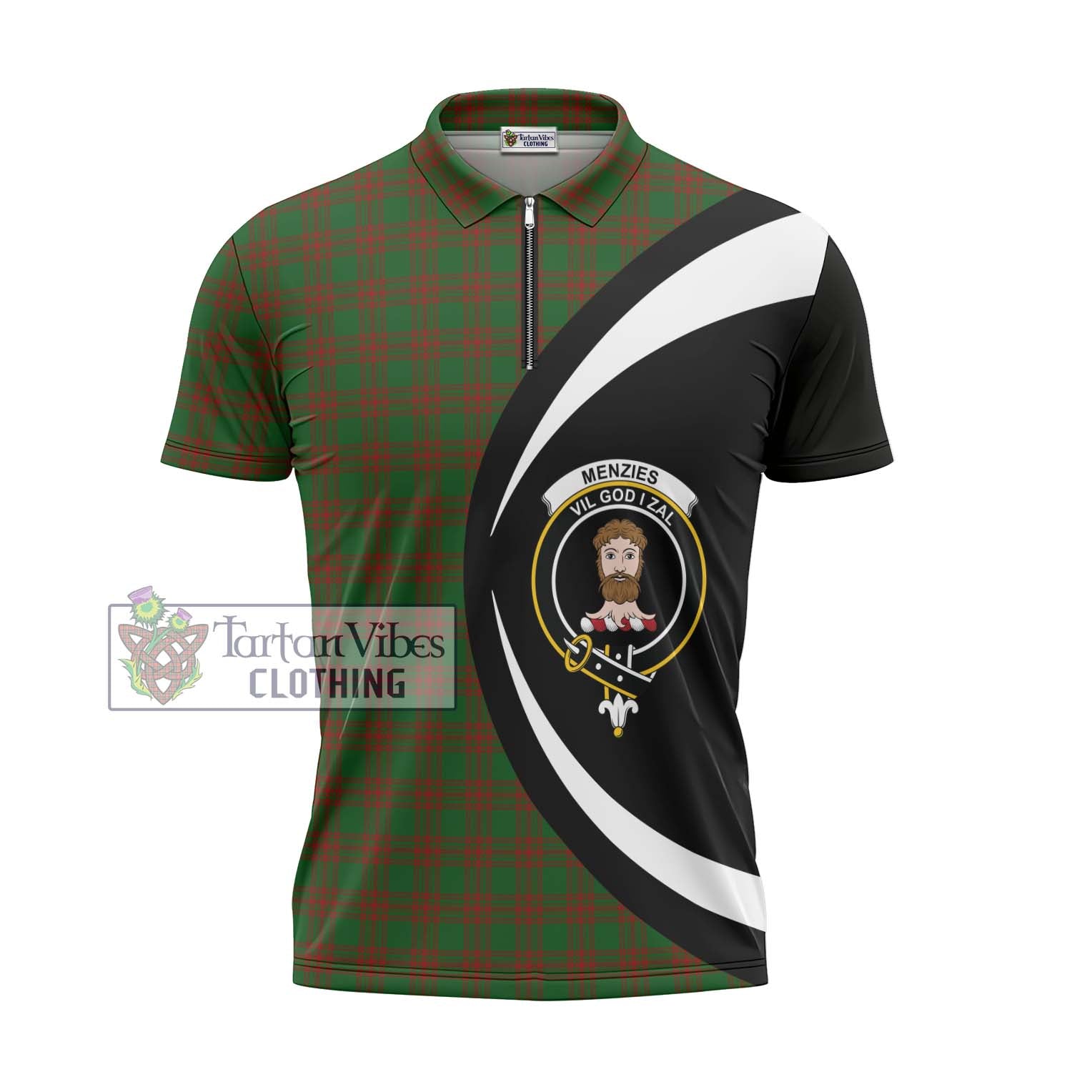 Tartan Vibes Clothing Menzies Tartan Zipper Polo Shirt with Family Crest Circle Style