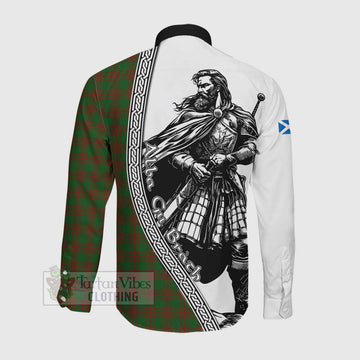 Menzies Tartan Clan Crest Long Sleeve Button Shirt with Highlander Warrior Celtic Style