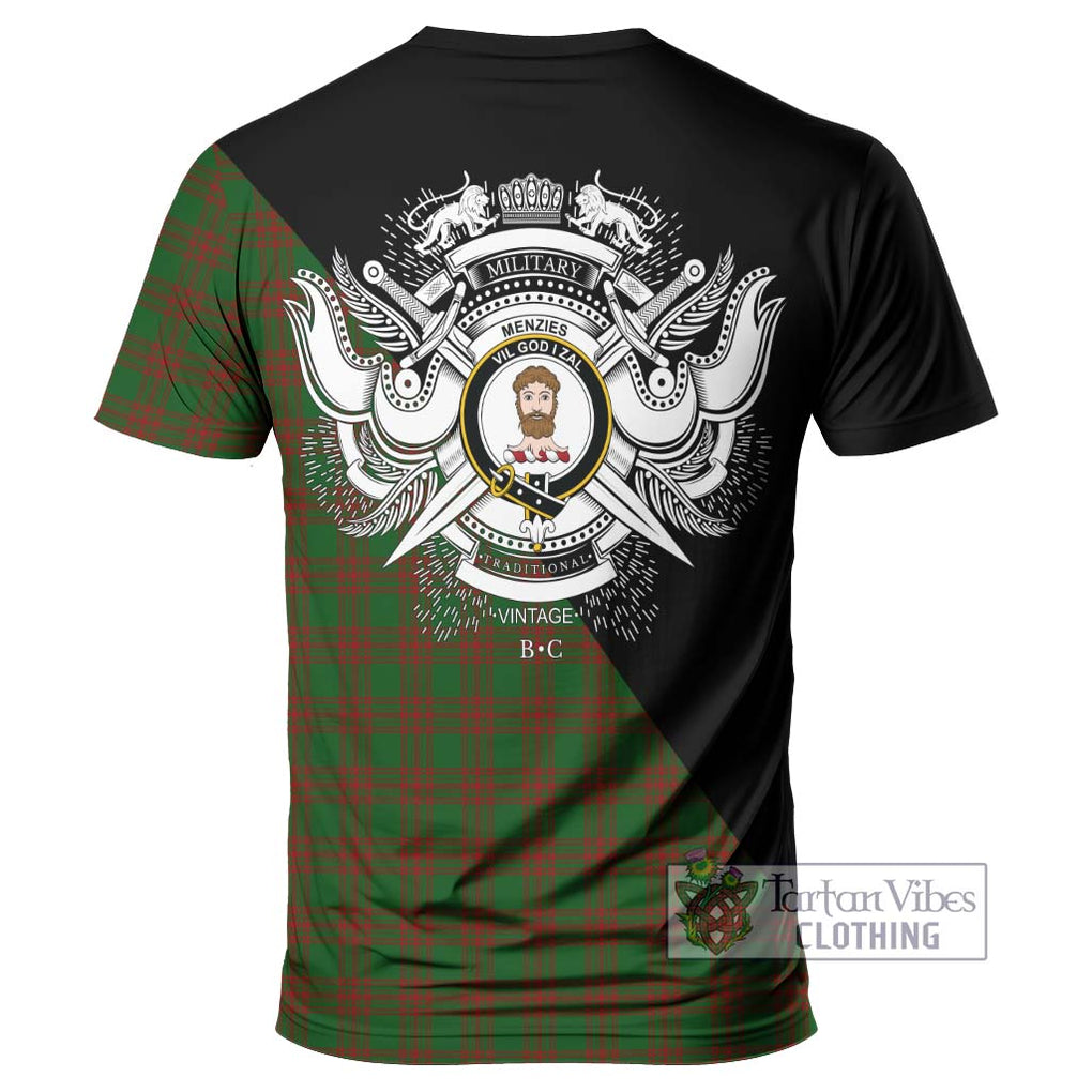 Menzies Tartan T-Shirt with Family Crest and Military Logo Style - Tartanvibesclothing Shop