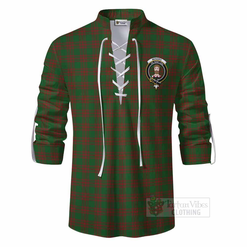 Tartan Vibes Clothing Menzies Tartan Ghillie Kilt Shirt with Family Crest DNA In Me Style