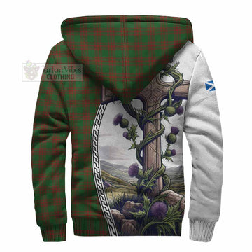 Menzies Tartan Sherpa Hoodie with Family Crest and St. Andrew's Cross Accented by Thistle Vines