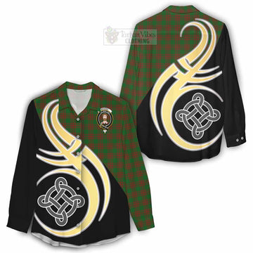 Menzies Tartan Women's Casual Shirt with Family Crest and Celtic Symbol Style