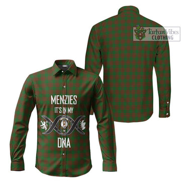 Menzies Tartan Long Sleeve Button Shirt with Family Crest DNA In Me Style