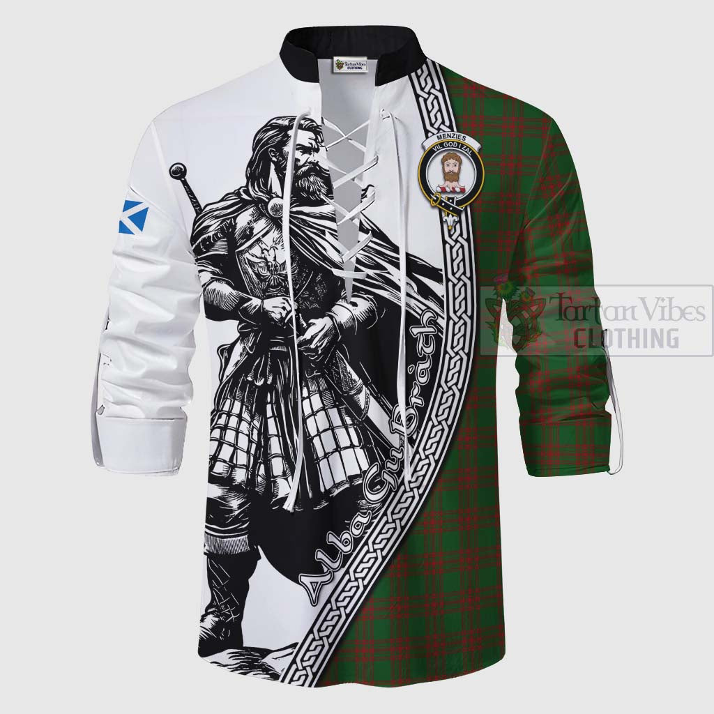 Tartan Vibes Clothing Menzies Tartan Clan Crest Ghillie Kilt Shirt with Highlander Warrior Celtic Style