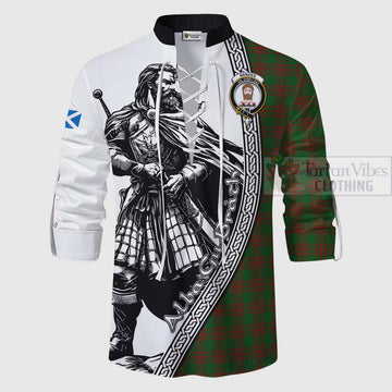 Menzies Tartan Clan Crest Ghillie Kilt Shirt with Highlander Warrior Celtic Style