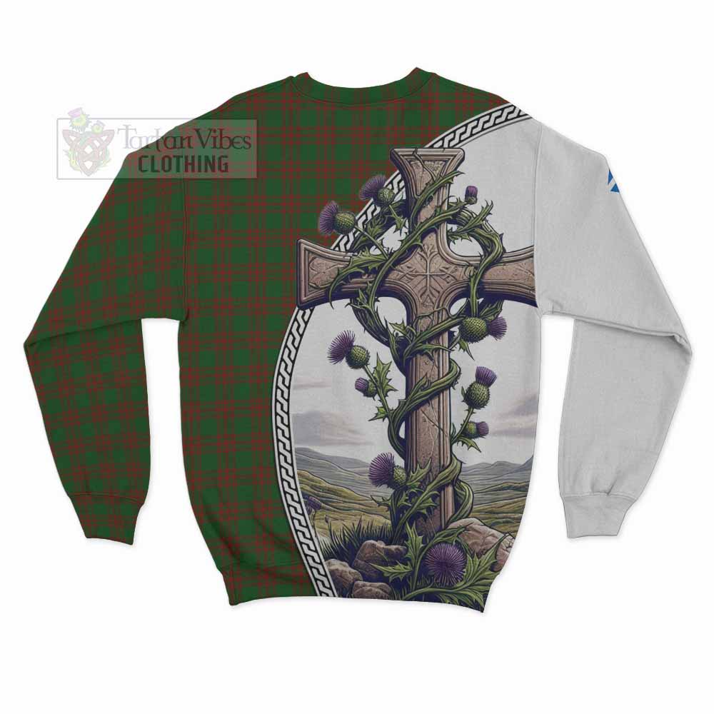 Tartan Vibes Clothing Menzies Tartan Sweatshirt with Family Crest and St. Andrew's Cross Accented by Thistle Vines