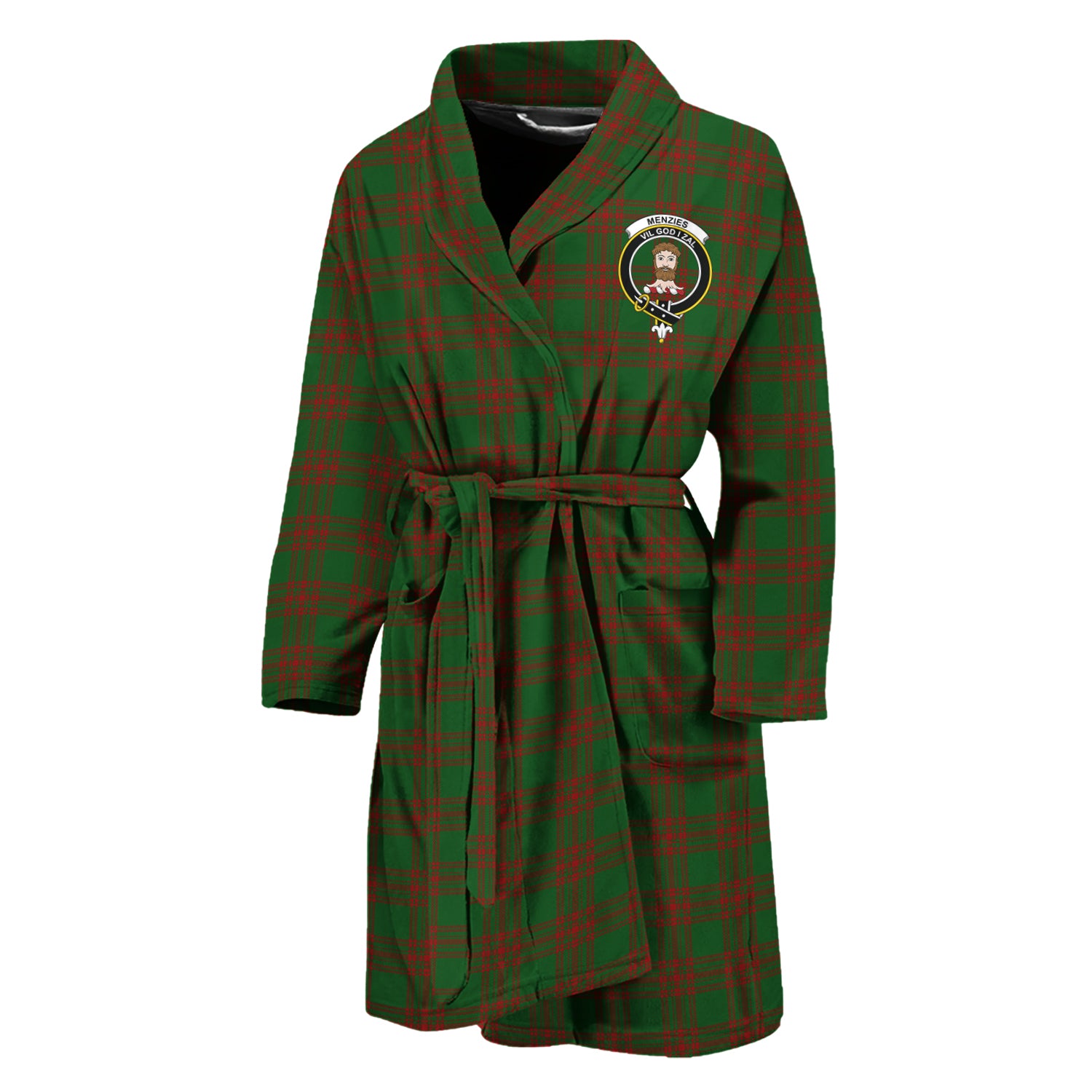 Menzies Tartan Bathrobe with Family Crest Unisex M - Tartan Vibes Clothing