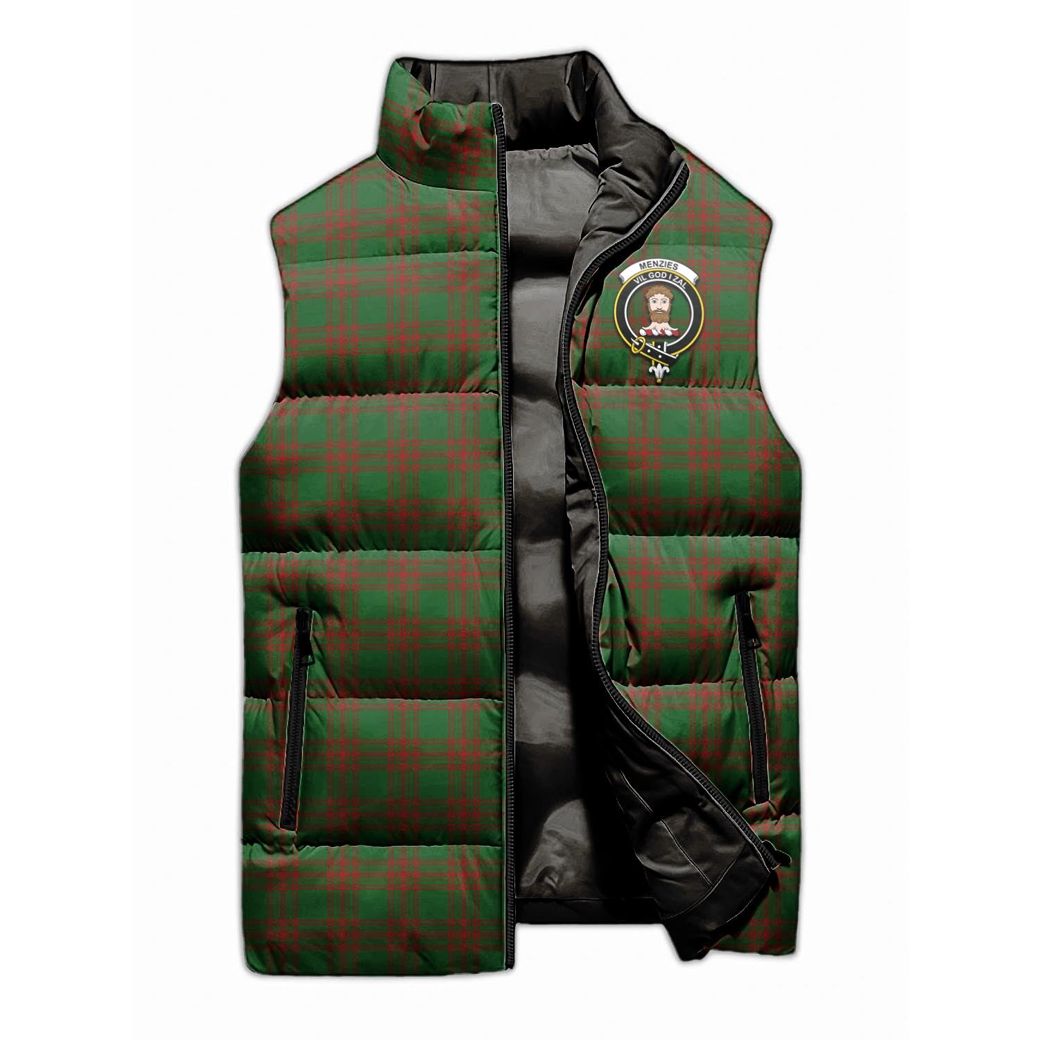 Menzies Tartan Sleeveless Puffer Jacket with Family Crest - Tartanvibesclothing