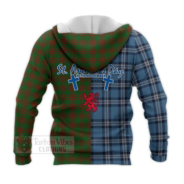 Menzies Tartan Knitted Hoodie Happy St. Andrew's Day Half Tartan Style