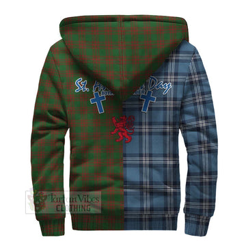 Menzies Tartan Sherpa Hoodie Happy St. Andrew's Day Half Tartan Style