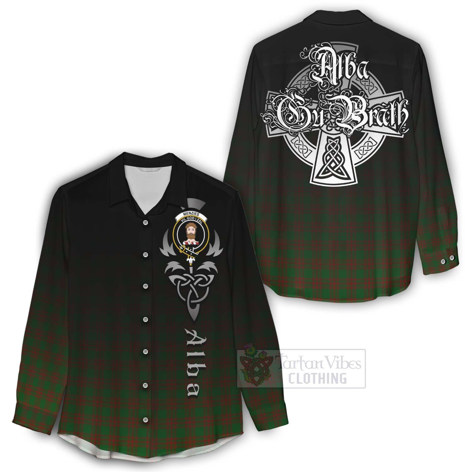 Tartan Vibes Clothing Menzies Tartan Women's Casual Shirt Featuring Alba Gu Brath Family Crest Celtic Inspired