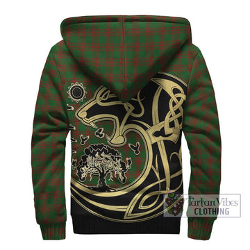 Menzies Tartan Sherpa Hoodie with Family Crest Celtic Wolf Style