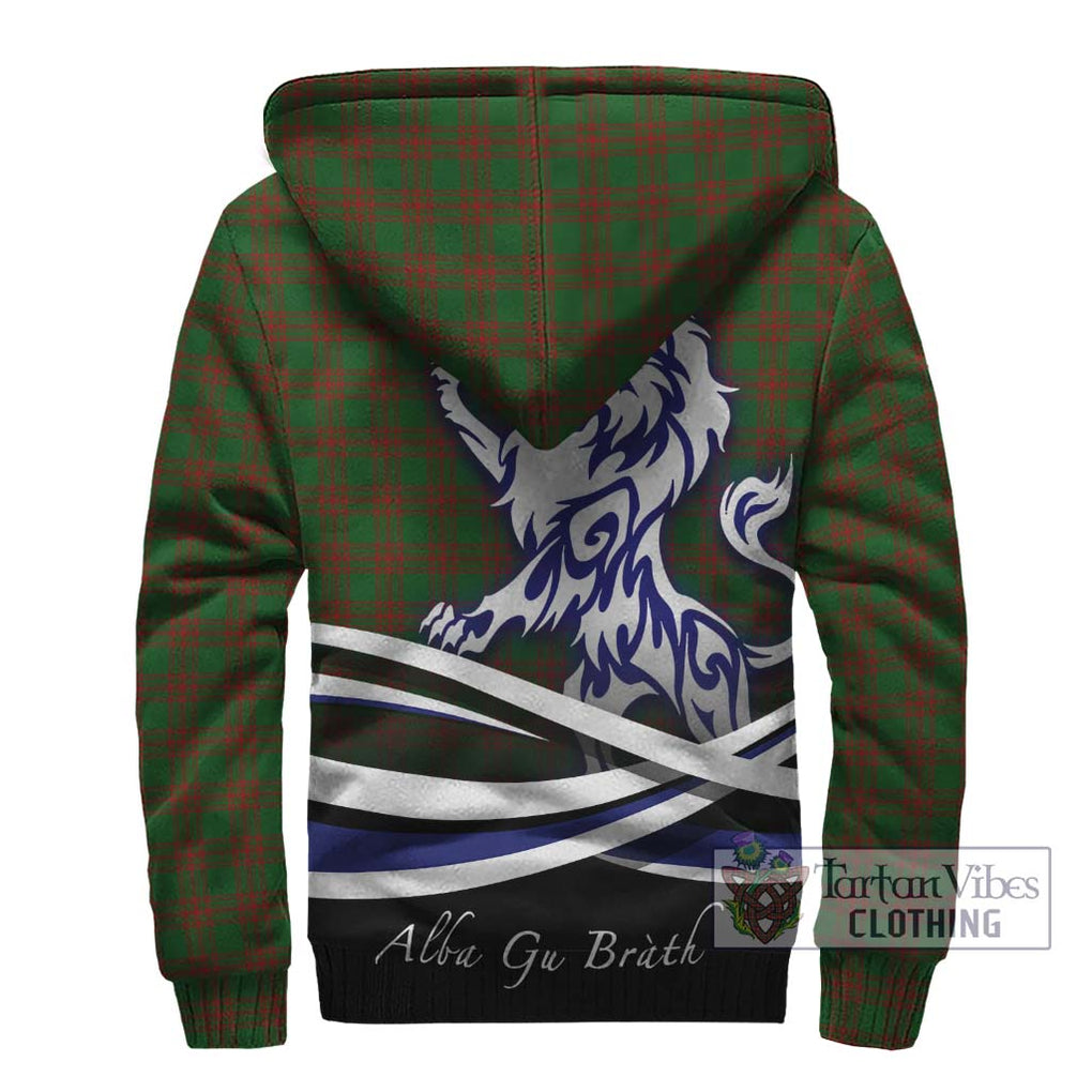 Menzies Tartan Sherpa Hoodie with Alba Gu Brath Regal Lion Emblem - Tartanvibesclothing Shop