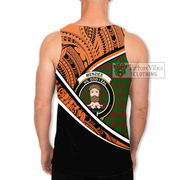 Menzies Crest Tartan Men's Tank Top with Polynesian Vibes Style - Orange Version