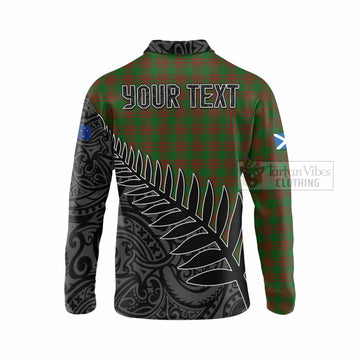 Menzies Crest Tartan Long Sleeve Polo Shirt with New Zealand Silver Fern Half Style