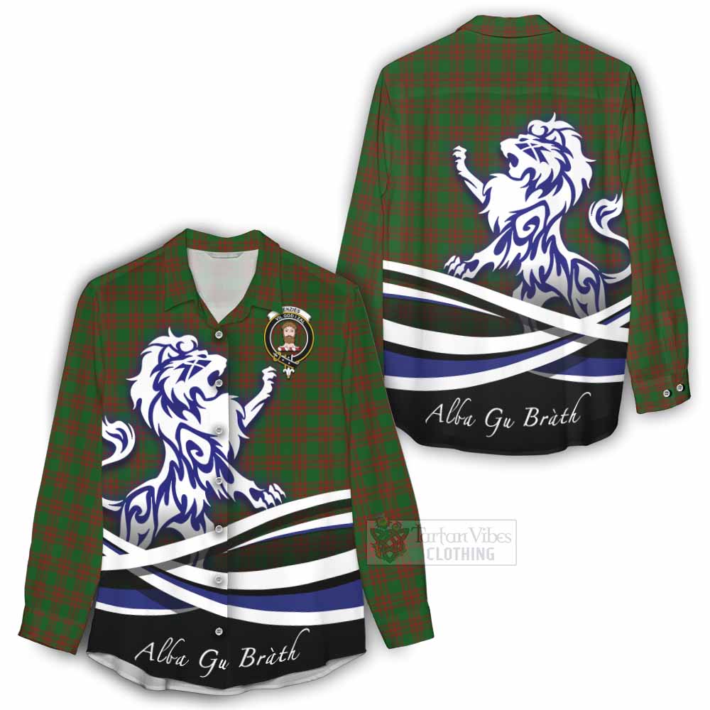 Tartan Vibes Clothing Menzies Tartan Women's Casual Shirt with Alba Gu Brath Regal Lion Emblem