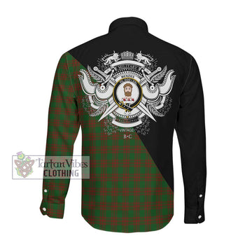 Menzies Tartan Long Sleeve Button Shirt with Family Crest and Military Logo Style