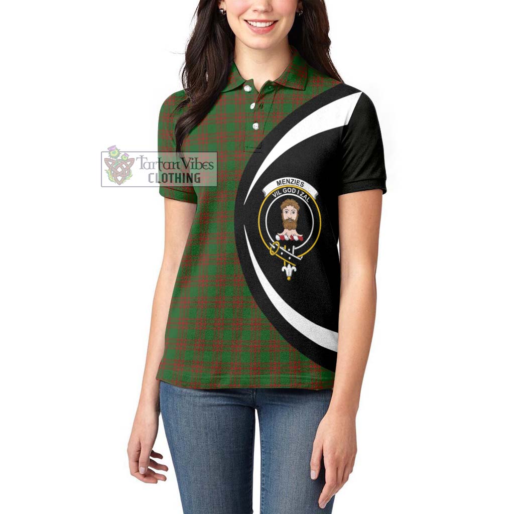 Tartan Vibes Clothing Menzies Tartan Women's Polo Shirt with Family Crest Circle Style