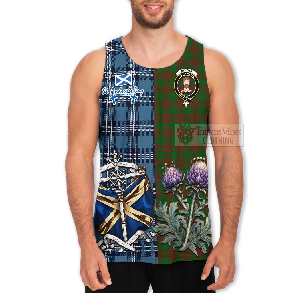 Tartan Vibes Clothing Menzies Tartan Men's Tank Top Happy St. Andrew's Day Half Tartan Style