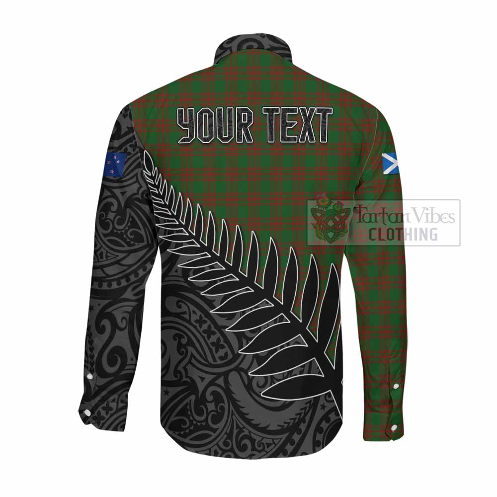 Tartan Vibes Clothing Menzies Crest Tartan Long Sleeve Button Shirt with New Zealand Silver Fern Half Style