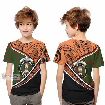 Menzies Crest Tartan Kid T-Shirt with Polynesian Vibes Style - Orange Version