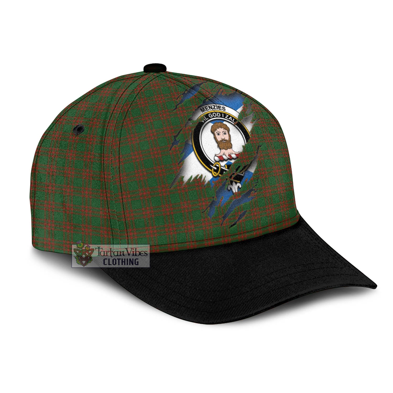 Tartan Vibes Clothing Menzies Tartan Classic Cap with Family Crest In Me Style