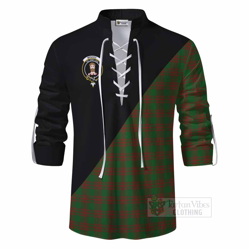 Tartan Vibes Clothing Menzies Tartan Ghillie Kilt Shirt with Family Crest and Military Logo Style