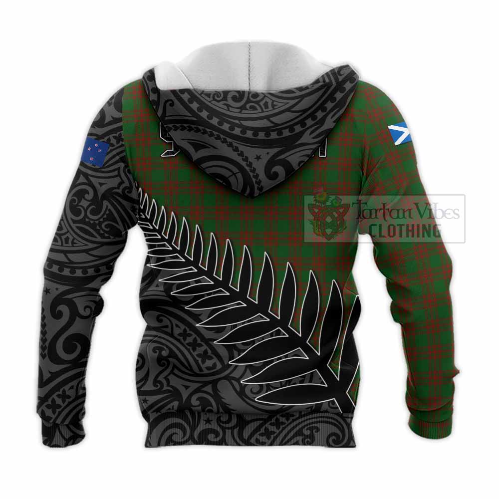 Tartan Vibes Clothing Menzies Crest Tartan Knitted Hoodie with New Zealand Silver Fern Half Style