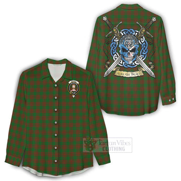 Menzies Tartan Women's Casual Shirt with Family Crest Celtic Skull Style