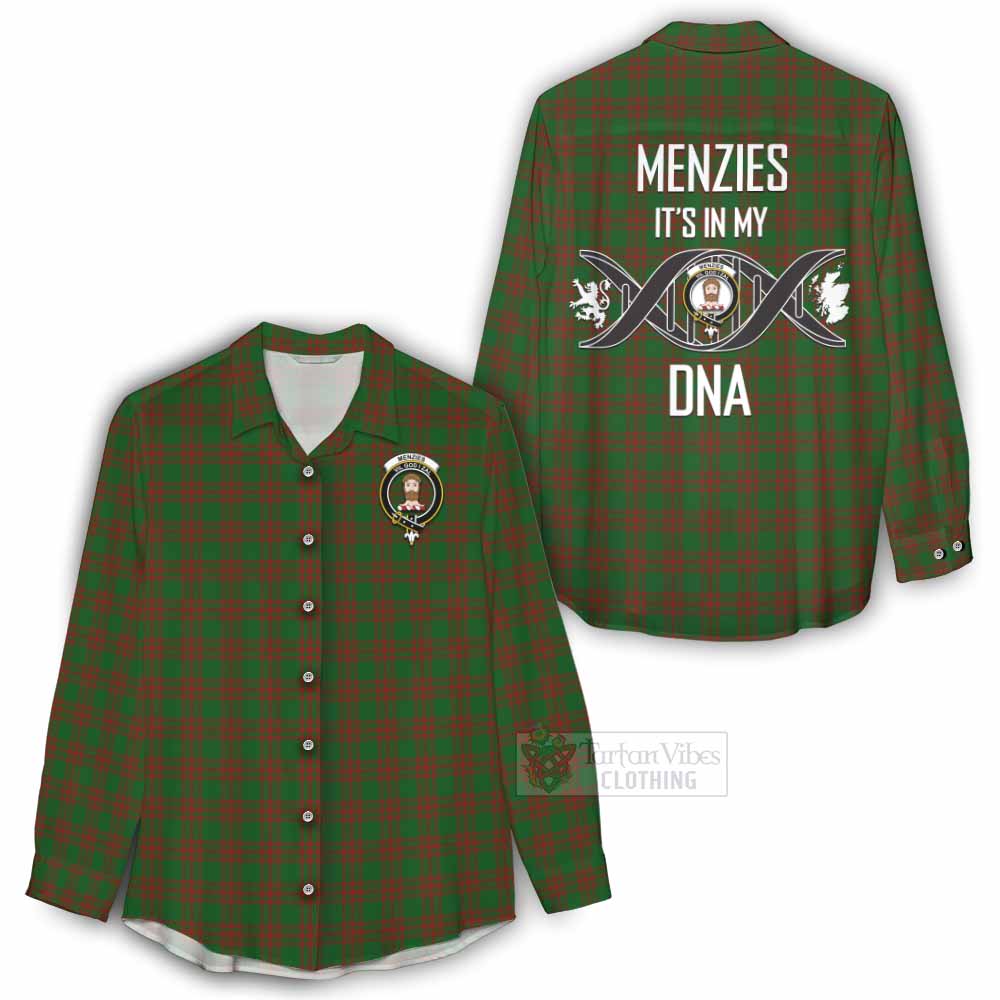 Tartan Vibes Clothing Menzies Tartan Women's Casual Shirt with Family Crest DNA In Me Style