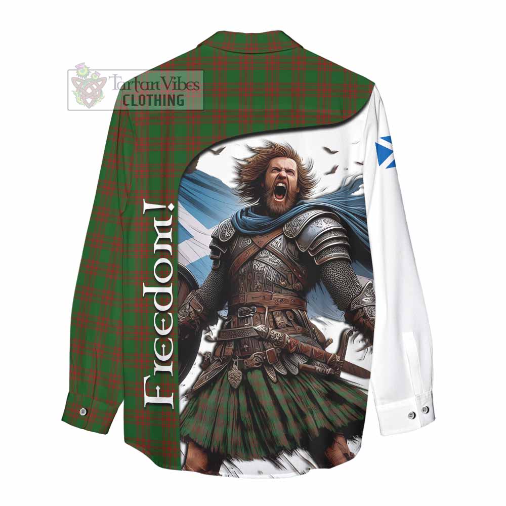 Tartan Vibes Clothing Menzies Crest Tartan Women's Casual Shirt Inspired by the Freedom of Scottish Warrior