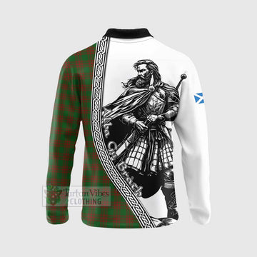 Menzies Tartan Clan Crest Long Sleeve Polo Shirt with Highlander Warrior Celtic Style