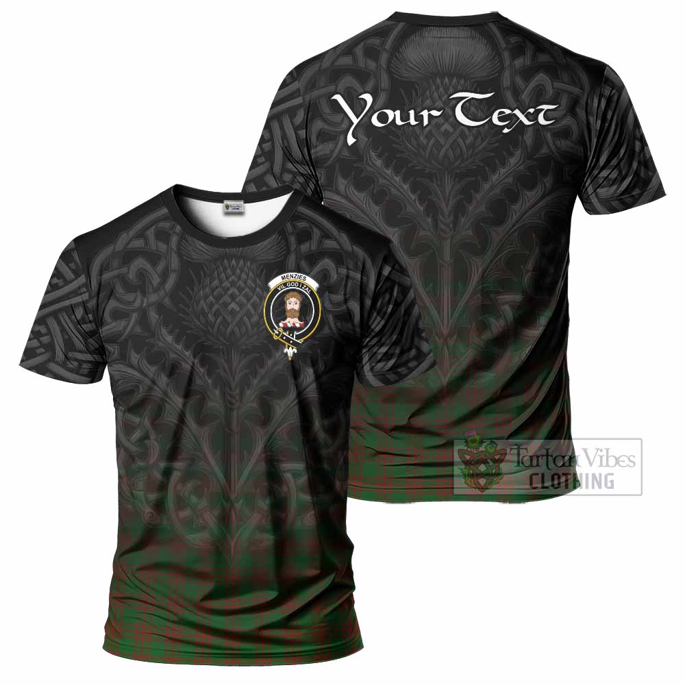 Tartan Vibes Clothing Menzies Tartan T-Shirt with Family Crest Celtic Thistle Vibes