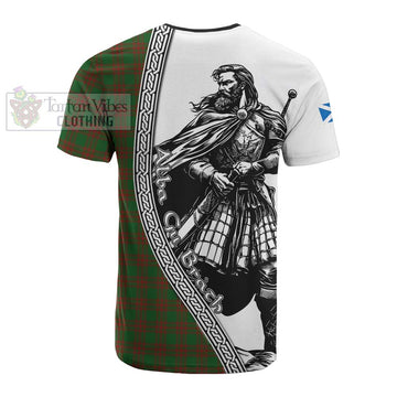 Menzies Tartan Clan Crest Cotton T-shirt with Highlander Warrior Celtic Style