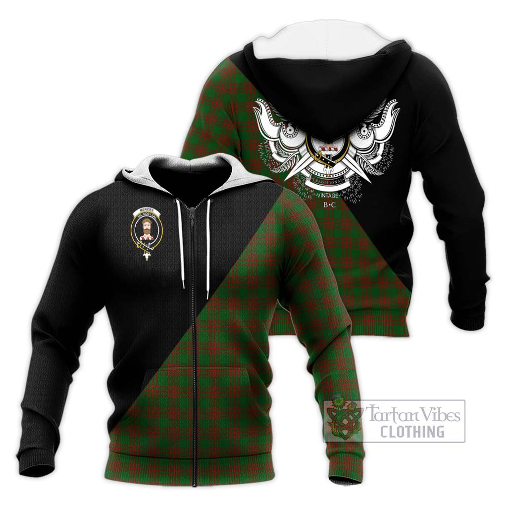 Menzies Tartan Knitted Hoodie with Family Crest and Military Logo Style Unisex Knitted Zip Hoodie - Tartanvibesclothing Shop