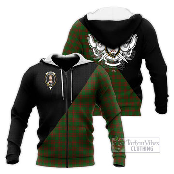 Menzies Tartan Knitted Hoodie with Family Crest and Military Logo Style