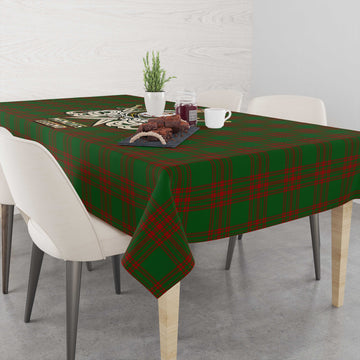 Menzies Tartan Tablecloth with Clan Crest and the Golden Sword of Courageous Legacy