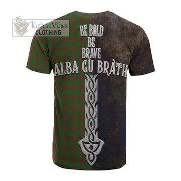 Menzies Tartan Family Crest Cotton T-shirt Alba Gu Brath Be Brave Lion Ancient Style - Tartan Vibes Clothing