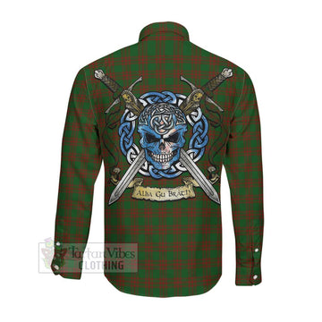 Menzies Tartan Long Sleeve Button Shirt with Family Crest Celtic Skull Style