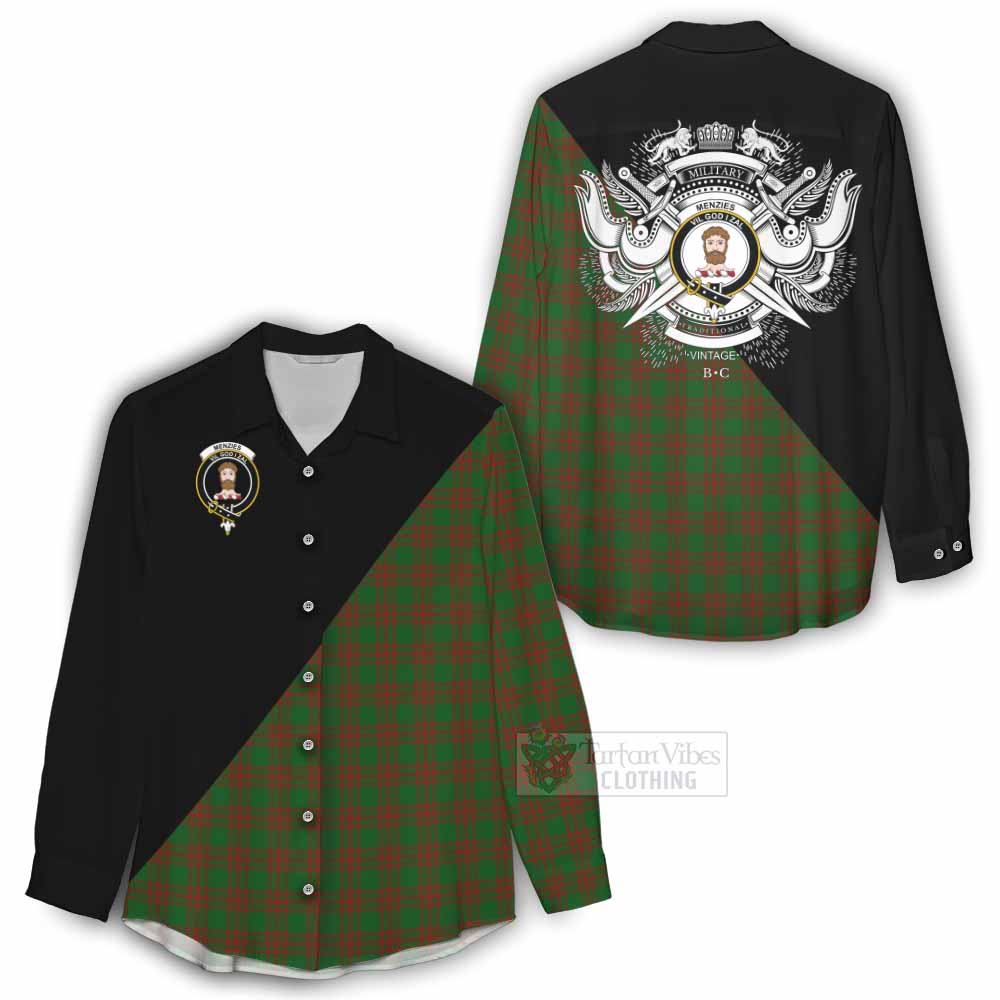 Tartan Vibes Clothing Menzies Tartan Women's Casual Shirt with Family Crest and Military Logo Style