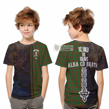 Menzies Tartan Family Crest Kid T-Shirt Alba Gu Brath Be Brave Lion Ancient Style - Tartan Vibes Clothing