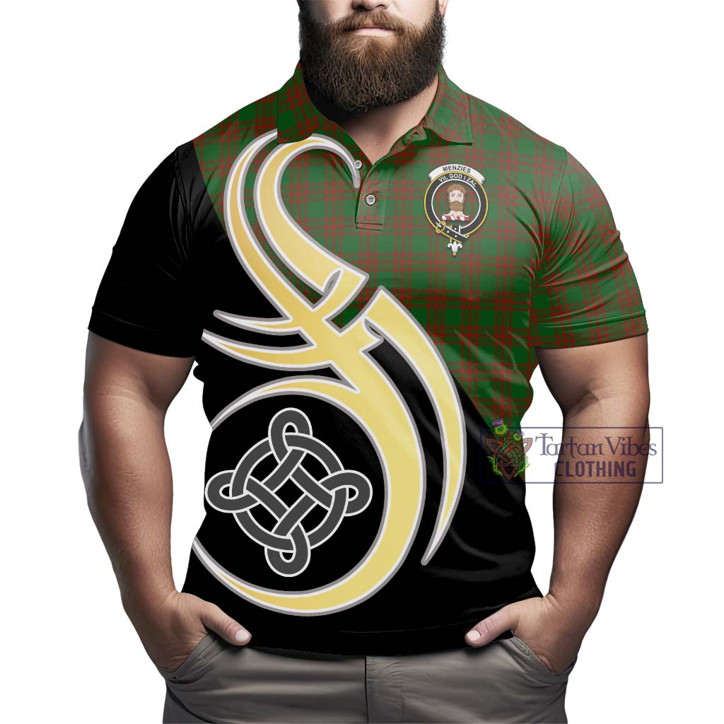 Tartan Vibes Clothing Menzies Tartan Polo Shirt with Family Crest and Celtic Symbol Style