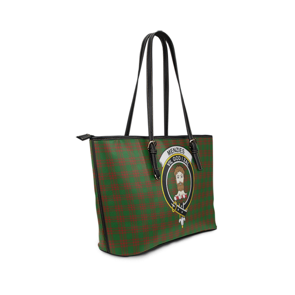 Menzies Tartan Leather Tote Bag with Family Crest - Tartan Vibes Clothing