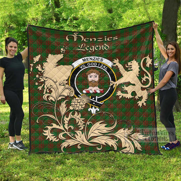 Menzies Tartan Quilt with Family Crest and Scottish Symbol Style