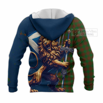 Menzies Tartan Family Crest Knitted Hoodie with Scottish Majestic Lion