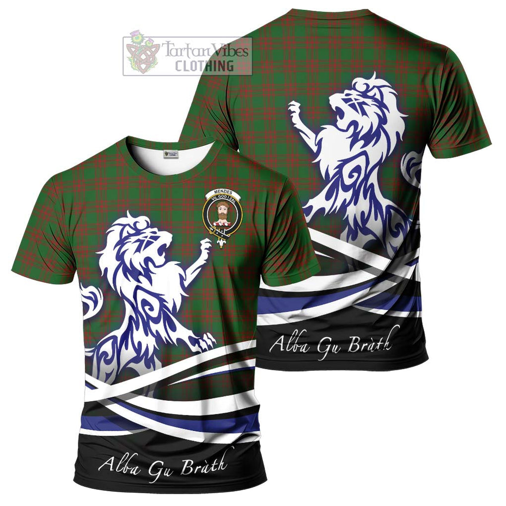 Tartan Vibes Clothing Menzies Tartan Cotton T-shirt with Alba Gu Brath Regal Lion Emblem